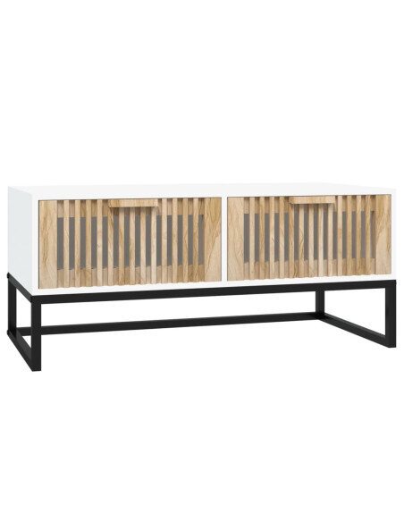 Table Basse Rectangulaire Bois Blanche - Scandinave  Table Basse Rectangulaire Bois Blanche - Scandinave