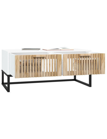 Table Basse Rectangulaire Bois Blanche - Scandinave  Table Basse Rectangulaire Bois Blanche - Scandinave