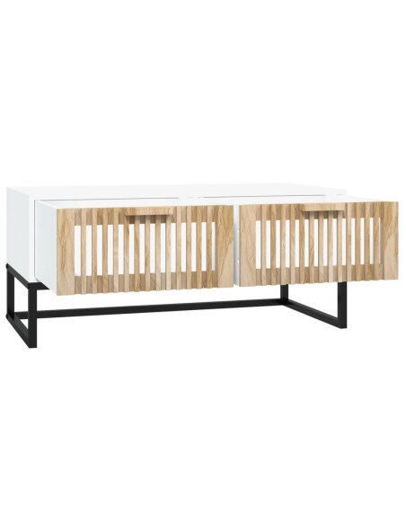 Table Basse Rectangulaire Bois Blanche - Scandinave  Table Basse Rectangulaire Bois Blanche - Scandinave