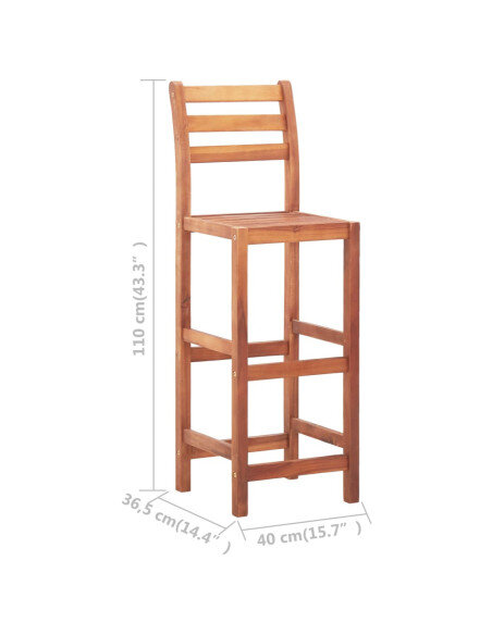 Chaise de bar campagne / chic en lot de 2 en bois d'acacia Brun  {attributes}