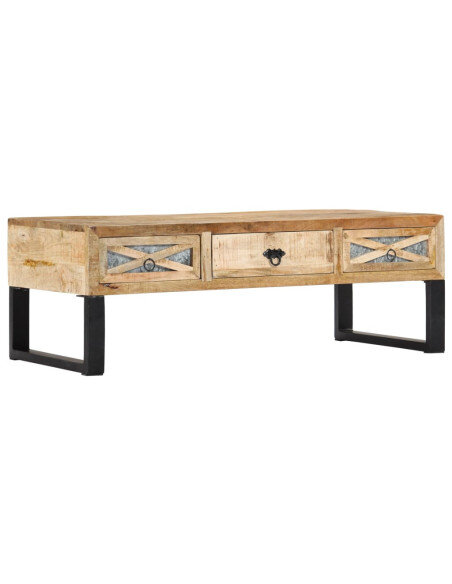 Table Basse Rectangulaire Industrielle avec tiroirs en bois massif manguier Table Basse Rectangulaire Industrielle avec tiroirs en bois massif manguier