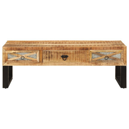 Table Basse Rectangulaire Industrielle avec tiroirs en bois massif manguier