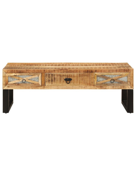 Table Basse Rectangulaire Industrielle avec tiroirs en bois massif manguier Table Basse Rectangulaire Industrielle avec tiroirs en bois massif manguier