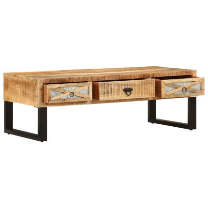 Table Basse Rectangulaire Industrielle avec tiroirs en bois massif manguier