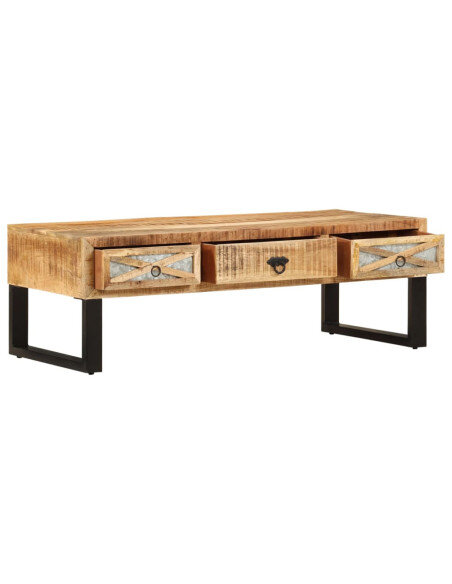 Table Basse Rectangulaire Industrielle avec tiroirs en bois massif manguier Table Basse Rectangulaire Industrielle avec tiroirs en bois massif manguier