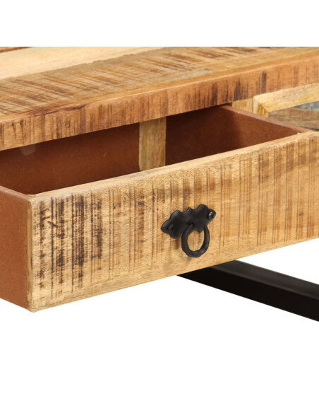 Table Basse Rectangulaire Industrielle avec tiroirs en bois massif manguier Table Basse Rectangulaire Industrielle avec tiroirs en bois massif manguier