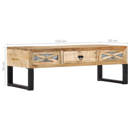 Table Basse Rectangulaire Industrielle avec tiroirs en bois massif manguier