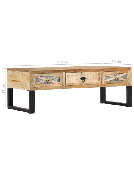 Table Basse Rectangulaire Industrielle avec tiroirs en bois massif manguier Table Basse Rectangulaire Industrielle avec tiroirs en bois massif manguier