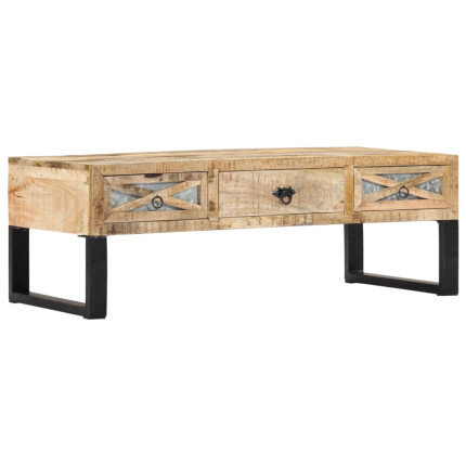 Table Basse Rectangulaire Industrielle avec tiroirs en bois massif manguier