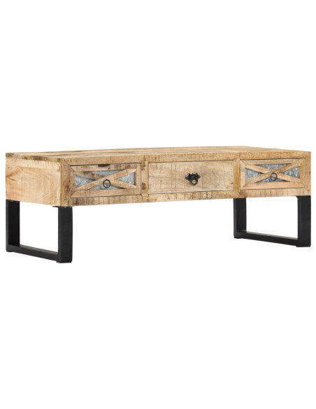 Table Basse Rectangulaire Industrielle avec tiroirs en bois massif manguier Table Basse Rectangulaire Industrielle avec tiroirs en bois massif manguier
