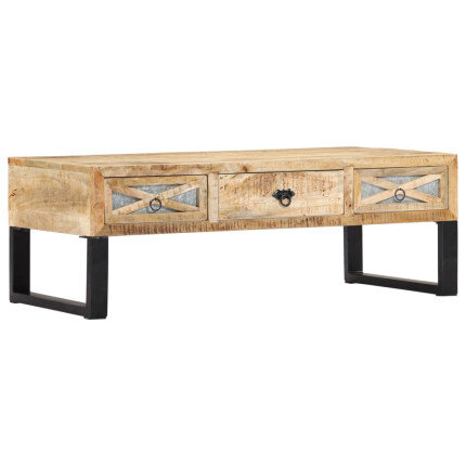 Table Basse Rectangulaire Industrielle avec tiroirs en bois massif manguier