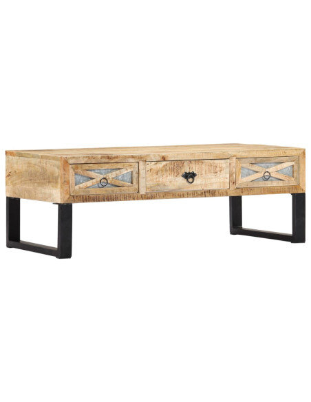 Table Basse Rectangulaire Industrielle avec tiroirs en bois massif manguier Table Basse Rectangulaire Industrielle avec tiroirs en bois massif manguier