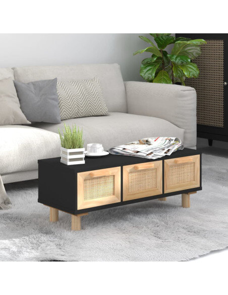 Table Basse Noire Scandinave Rotin Naturel avec rangement Table Basse Noire Scandinave Rotin Naturel avec rangement