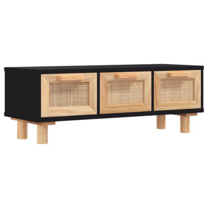Table Basse Noire Scandinave Rotin Naturel avec rangement