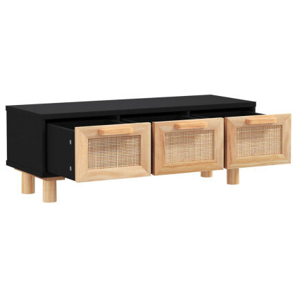 Table Basse Noire Scandinave Rotin Naturel avec rangement