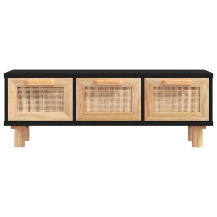 Table Basse Noire Scandinave Rotin Naturel avec rangement