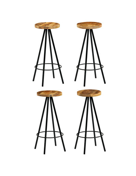 Chaise de bar industrielle en lot de 4 en bois de manguier Brun  {attributes}