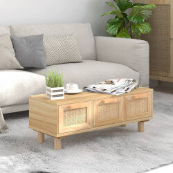 Table Basse Bois Rotin Naturel Scandinave avec tiroirs