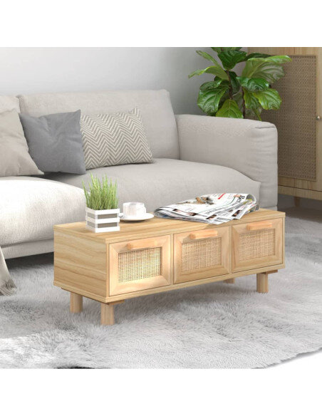 Table Basse Bois Rotin Naturel Scandinave avec tiroirs Table Basse Bois Rotin Naturel Scandinave avec tiroirs