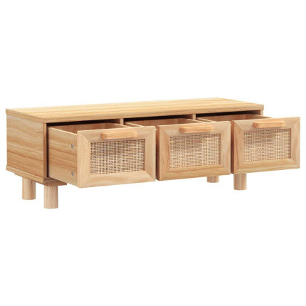 Table Basse Bois Rotin Naturel Scandinave avec tiroirs