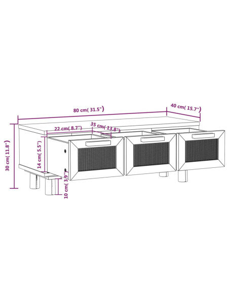 Table Basse Bois Rotin Naturel Scandinave avec tiroirs Table Basse Bois Rotin Naturel Scandinave avec tiroirs