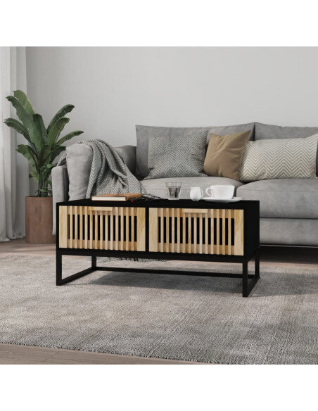 Table Basse Bois Noire Bois avec tiroirs de rangement Table Basse Bois Noire Bois avec tiroirs de rangement