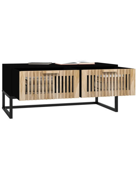 Table Basse Bois Noire Bois avec tiroirs de rangement Table Basse Bois Noire Bois avec tiroirs de rangement