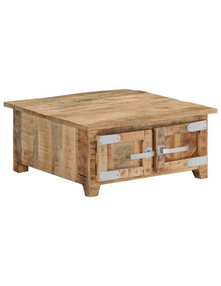 Table Basse Carrée Bois massif de manguier - Style Industriel