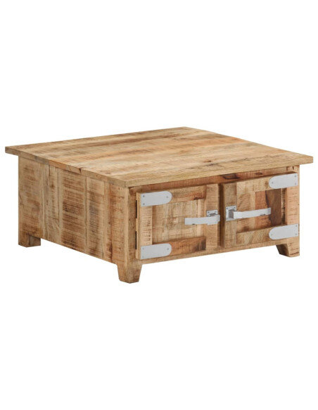 Table Basse Carrée Bois massif de manguier - Style Industriel