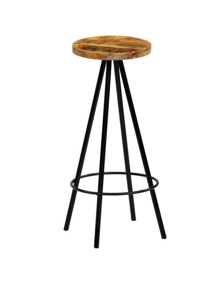 Chaise de bar industrielle en lot de 4 en bois de manguier Brun  {attributes}