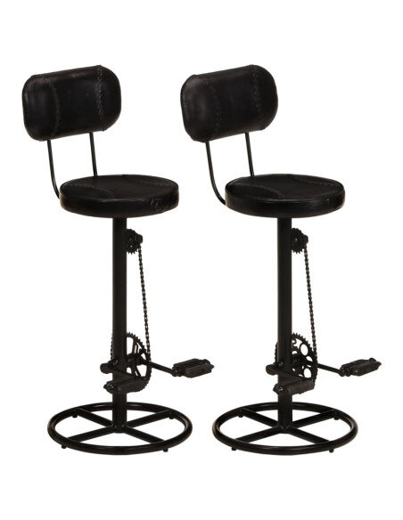 Tabourets de bar industriel en lot de 2 en cuir de chèvre véritable Noir 44 x 44 x 109 cm {attributes}
