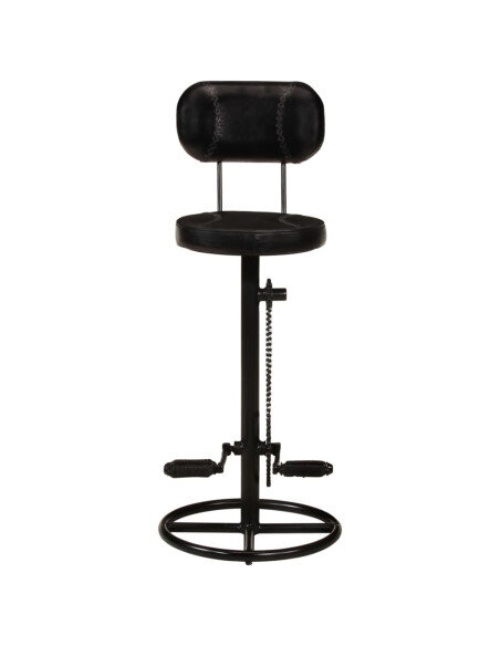 Tabourets de bar industriel en lot de 2 en cuir de chèvre véritable Noir 44 x 44 x 109 cm {attributes}