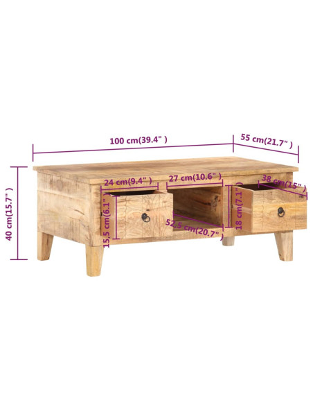 Table Basse Bois massif Fleurs sculptées Bohème
