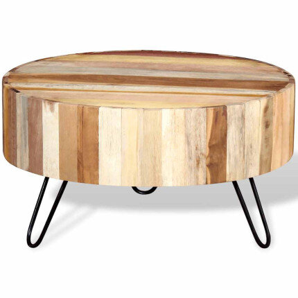Table Basse Ronde Bohème Industrielle Bois