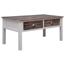 Table Basse Campagne Bois Marron Blanche avec tiroir