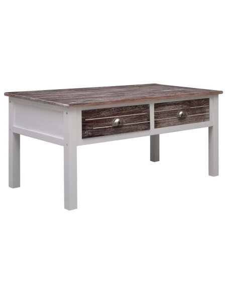 Table Basse Campagne Bois Marron Blanche avec tiroir Table Basse Campagne Bois Marron Blanche avec tiroir