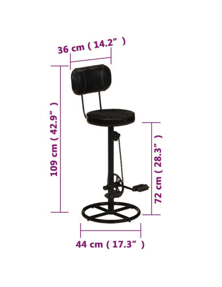 Tabourets de bar industriel en lot de 2 en cuir de chèvre véritable Noir 44 x 44 x 109 cm {attributes}