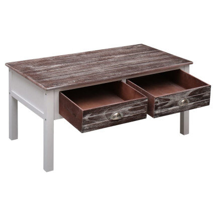 Table Basse Campagne Bois Marron Blanche avec tiroir