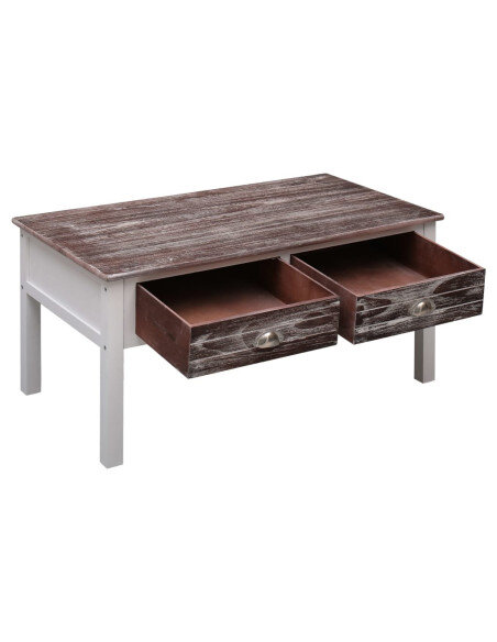 Table Basse Campagne Bois Marron Blanche avec tiroir Table Basse Campagne Bois Marron Blanche avec tiroir