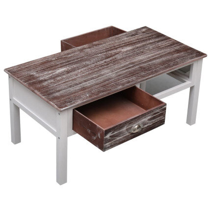 Table Basse Campagne Bois Marron Blanche avec tiroir