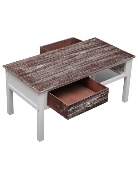 Table Basse Campagne Bois Marron Blanche avec tiroir Table Basse Campagne Bois Marron Blanche avec tiroir