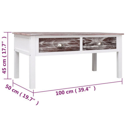 Table Basse Campagne Bois Marron Blanche avec tiroir