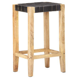 Tabourets de bar Bohème / Nature en lot de 2 en cuir véritable Noir & Bois 75 cm {attributes} 2