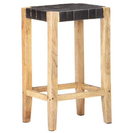 Tabourets de bar Bohème / Nature en lot de 2 en cuir véritable Noir & Bois 75 cm {attributes}