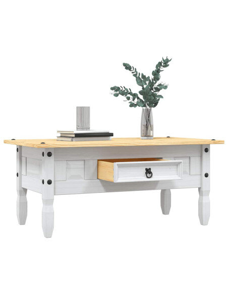 Table Basse Campagne Blanche et Bois avec tiroir Table Basse Campagne Blanche et Bois avec tiroir