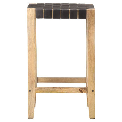 Tabourets de bar Bohème / Nature en lot de 2 en cuir véritable Noir & Bois 75 cm {attributes}