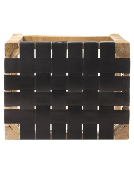 Tabourets de bar Bohème / Nature en lot de 2 en cuir véritable Noir & Bois 75 cm {attributes} Tabourets de bar Bohème / Nature en lot de 2 en cuir véritable Noir & Bois 75 cm {attributes}