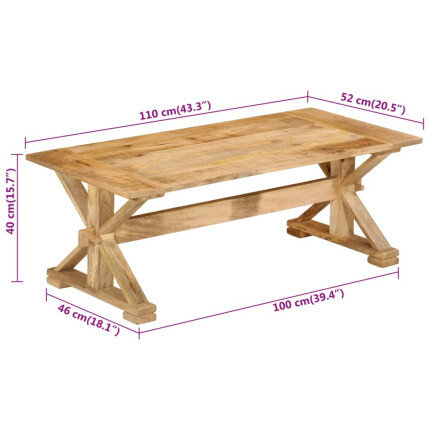Table Basse Campagne Rustique en bois massif de Manguier