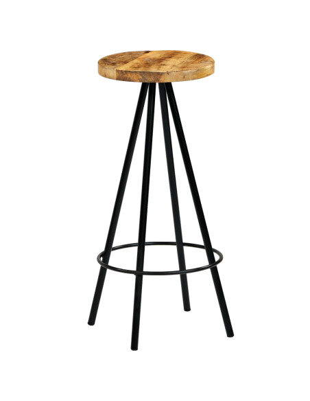 Chaise de bar industrielle en lot de 4 en bois de manguier Brun  {attributes}