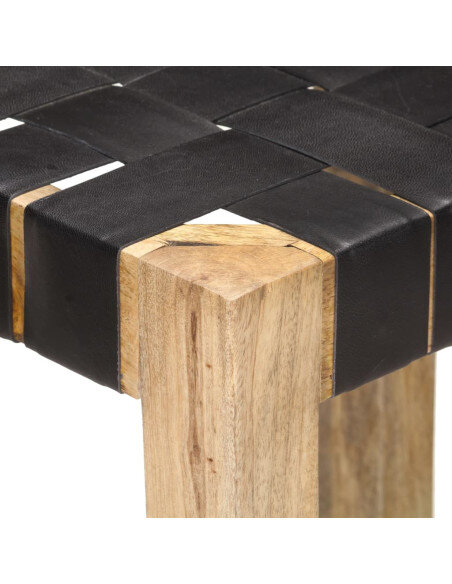 Tabourets de bar Bohème / Nature en lot de 2 en cuir véritable Noir & Bois 75 cm {attributes} Tabourets de bar Bohème / Nature en lot de 2 en cuir véritable Noir & Bois 75 cm {attributes}